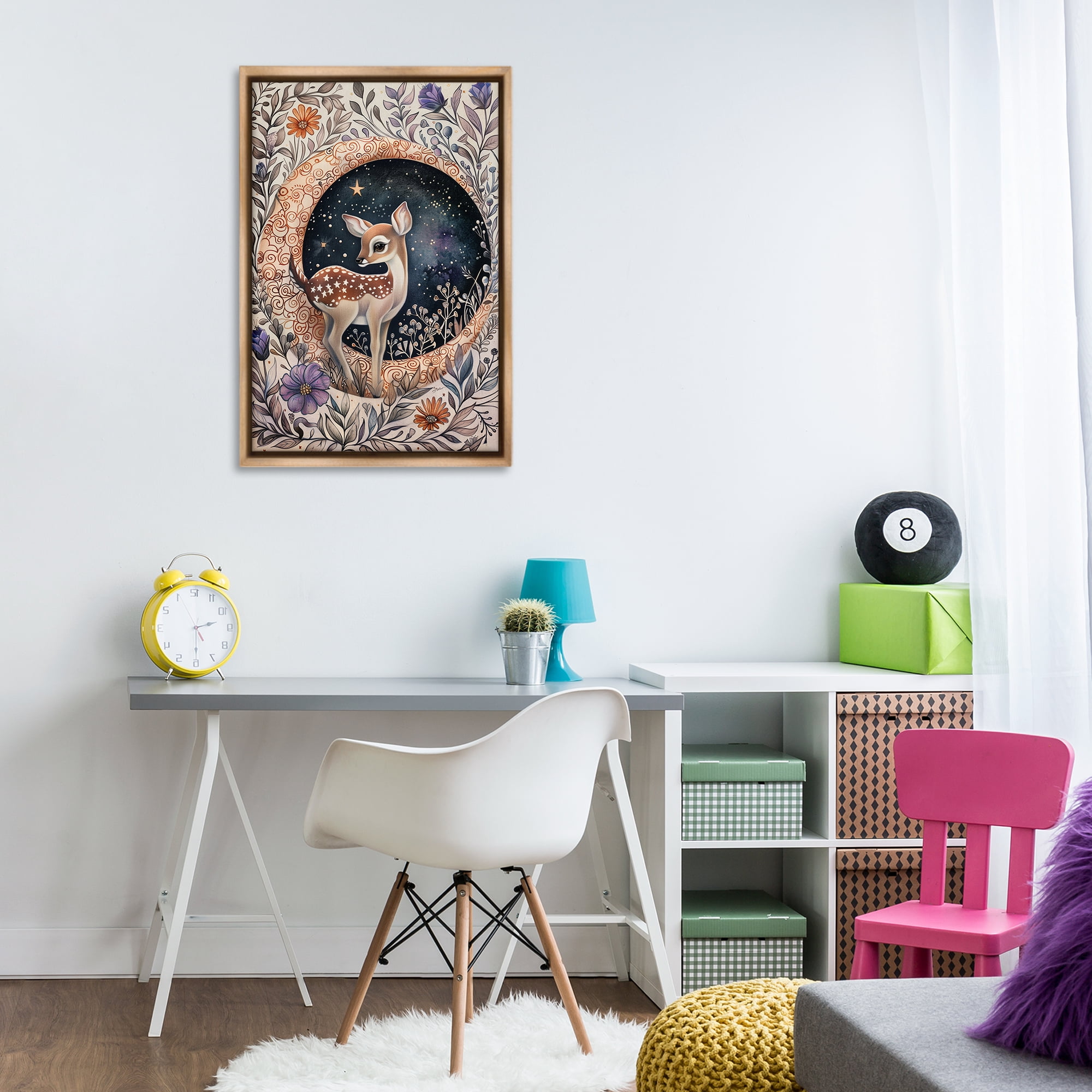 Stupell Industries Floral Fawn & Moon Animals & Insects Painting Brown Floater Framed Art Print Wall Art, 21 x 31