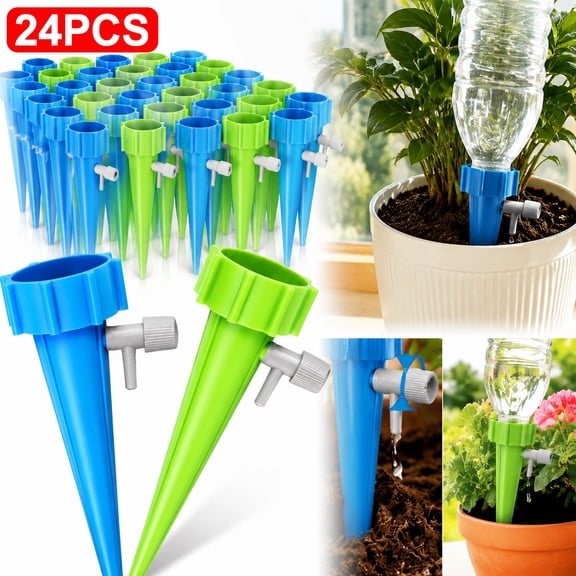 Rongsi 24 Packs Self Watering Spikes, Adjustable Plant Watering Spikes with Slow Release Control Valve Switch for Garden Plants Indoor & Outdoor