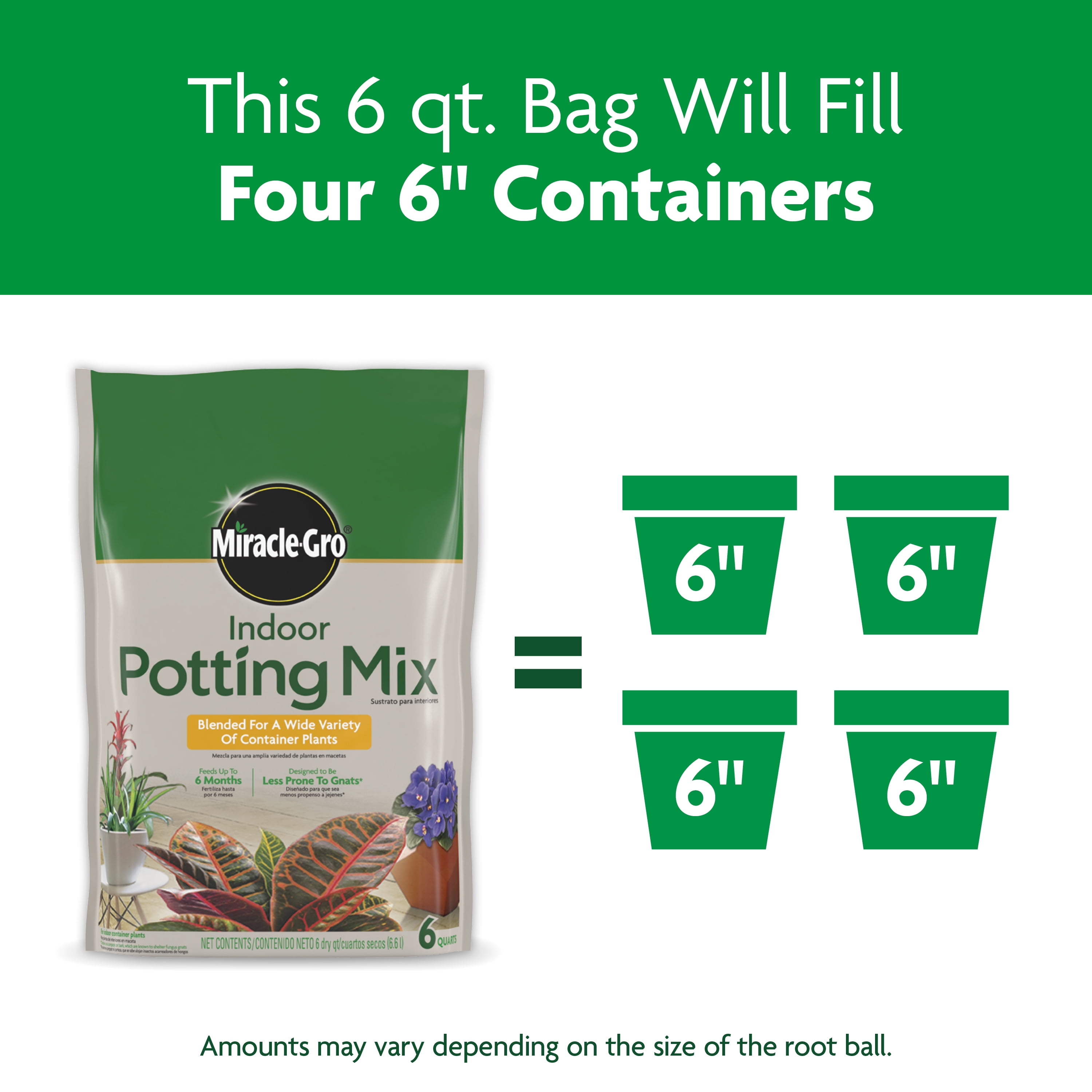 Miracle-Gro Indoor Potting Mix, Blended for a Variety of Houseplants, 6 qt., 2-Pack