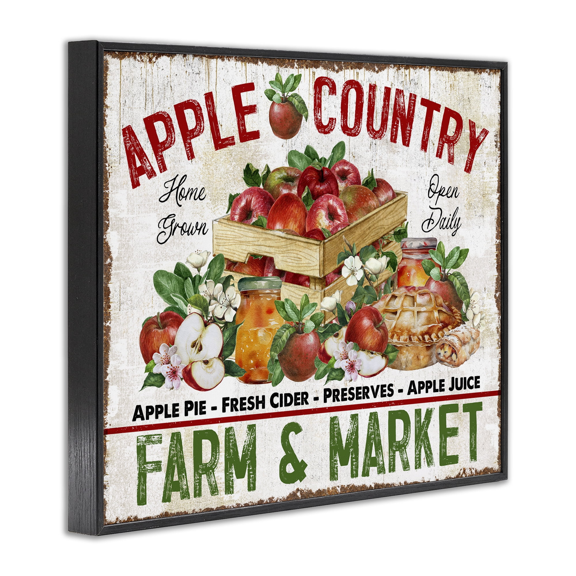 Stupell Industries Apple Country Market Holiday Painting Black Framed Art Prints Wall Art, 30 x 24