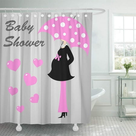 PKNMT Pink Girl Baby Mother Pregnancy Pregnant Umbrella Black Bow Celebrate Bathroom Shower Curtain 66x72 (Best Way To Get Girl Pregnant)