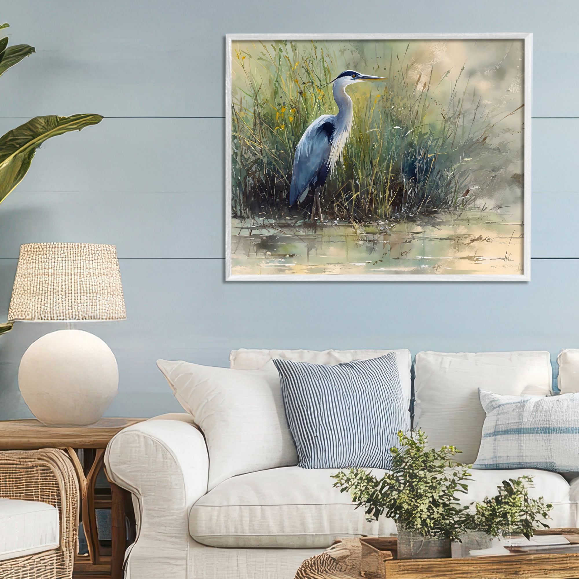 Stupell Industries Heron In The Grass White Framed Giclee Art, design by Franklyn Gregory