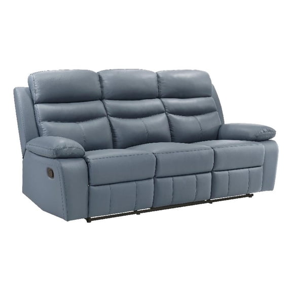 Hanna Manual Double Reclining Sofa-Blue Top Grain Leather-87 Inch