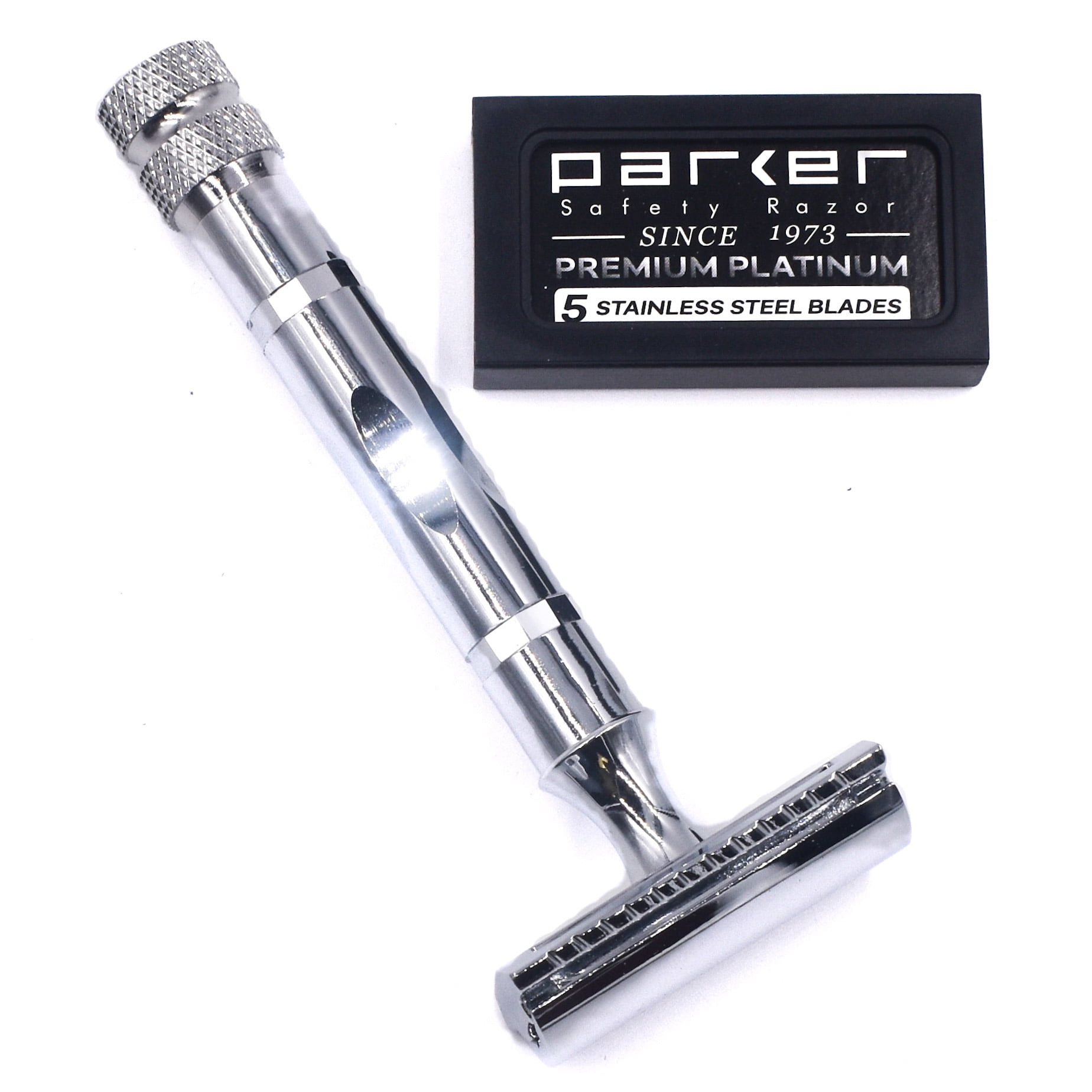 Parker Safety Razor 89R 3-Piece Safety Razor with 5 Blades - Brass and Chrome Plated