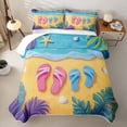 thumbnail image 2 of Manfei Sea Beach Flip Flops Quilt King,Beautiful Plant King Coverlet Set,Pink Blue,3pcs, 2 of 7