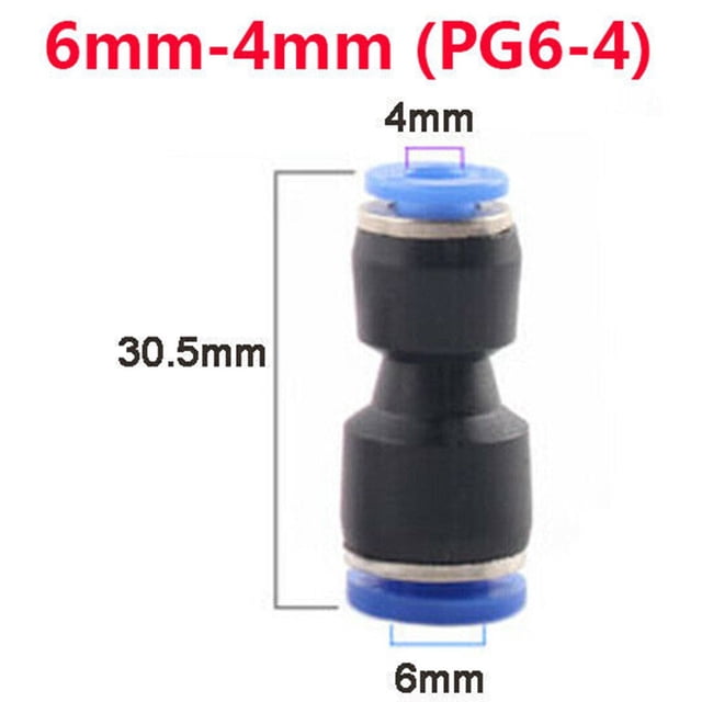 Reducer Straight Push-In Fittings Pneumatic Line Tube Hose Connector 4mm to 16mm 6mm-4mm