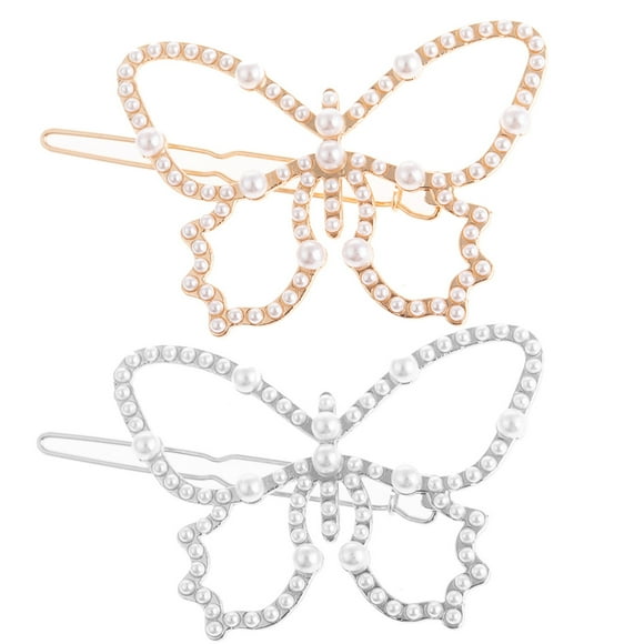 Cheveux Bobby Pin Creux - 2 Pcs Papillon Faux Perle Cheveux Barrette Coiffure en métal