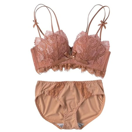

Feiona Sexy Women s Bra Brief Sets Lace Lavender Gathered Adjustment Bra Bow Without Steel Ring 3/4 Cup Bra + Panties Set