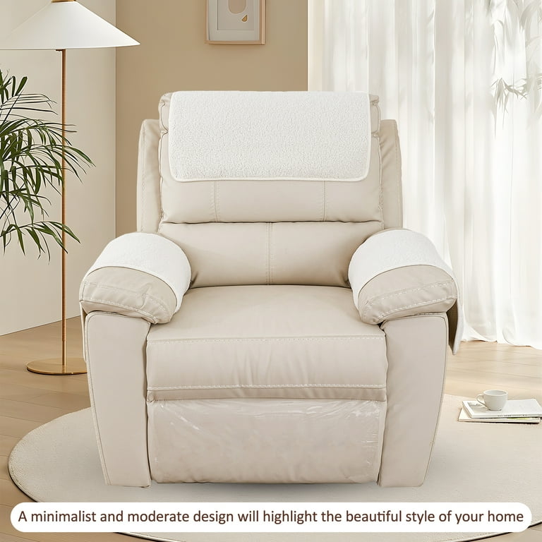 Dznils 3 Pieces Recliner Headrest Covers Sherpa Couch Sofa Slipcover Furniture Protector Beige