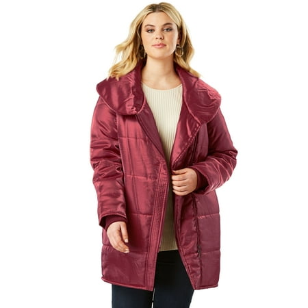 Drop Collar Coat - Roaman's Plus Size Shawl Collar Puffer Coat
