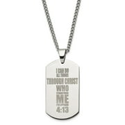 Auriga Stainless Steel Polished Lasered Philippians 4:13 Dogtag on a Curb Chain Necklace for Mens 24"