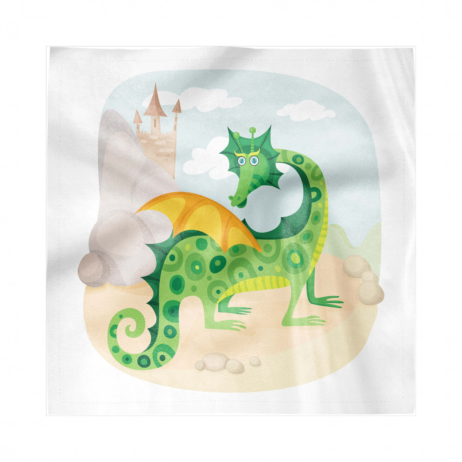 Fairy Tale Napkins Set of 4, Goofy Dragon with Spotted Skin and Yellow