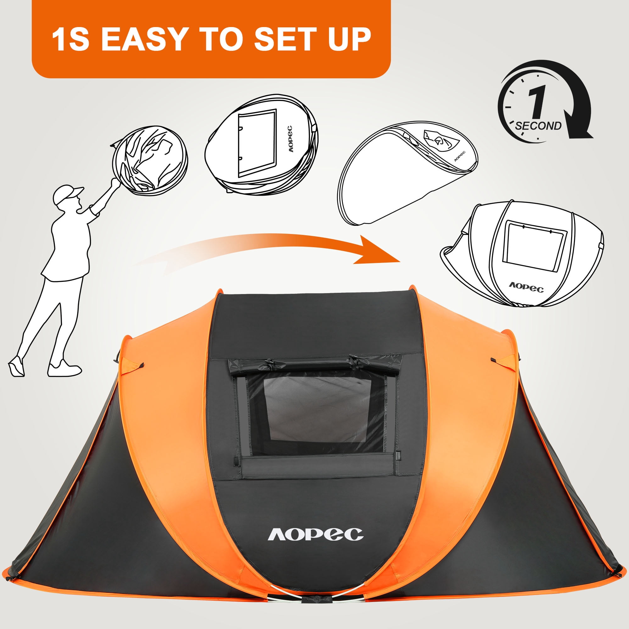 AOPEC Pop Up Camping Tent, 2/4/6 Person Instant Tent Waterproof PU4500mm, Spacious Ventilated Camping Tent with Front Porch, Quick Setup Lightweight Portable for Outdoor Camping Hiking Beach