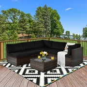 Gymax 6PCS Rattan Outdoor Sectional Sofa Set Patio Furniture Set w/ Black Cushions