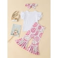 thumbnail image 6 of Canrulo Toddler Baby Girls Birthday Outfits Two Sweet Short Sleeve T-Shirt Donut Shorts Flare Pants 3pcs Summer Clothes White Pink 18-24 Months, 6 of 7