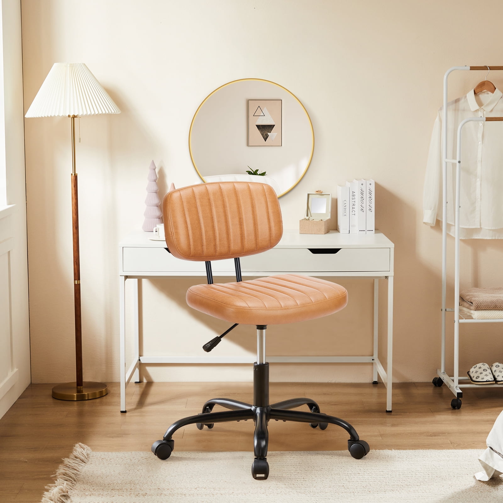 Gianna Armless Office Desk Chair with Adjustable Height, 360°Swivel, and Computer Chair with Lumbar Support, Brown