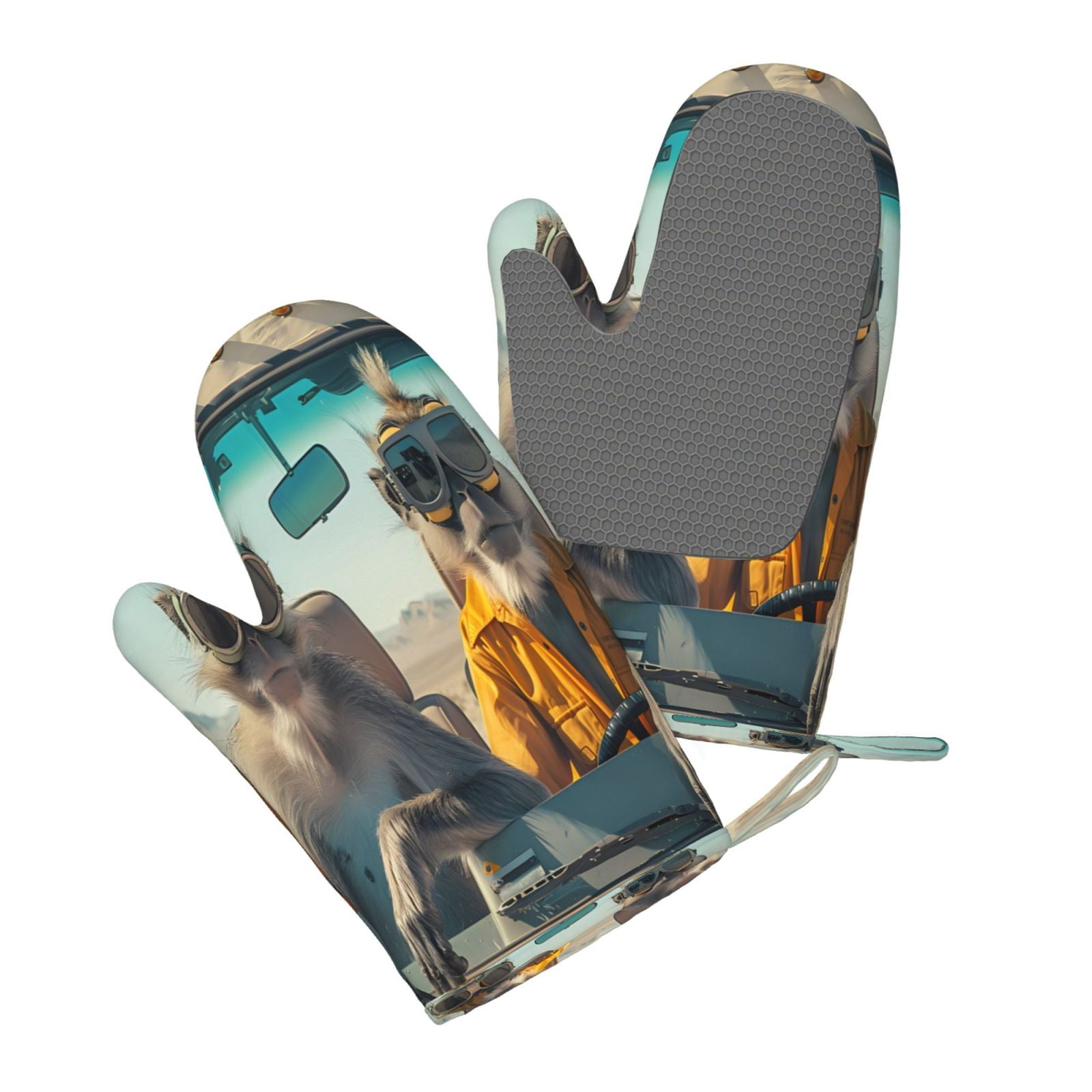 Hirioo Desert Monkeys Drive for Silicone Oven Mitts for BBQ, Baking, Cooking, Set of 2, Heat Resistant 260℃, Non-Slip Kitchen Essentials