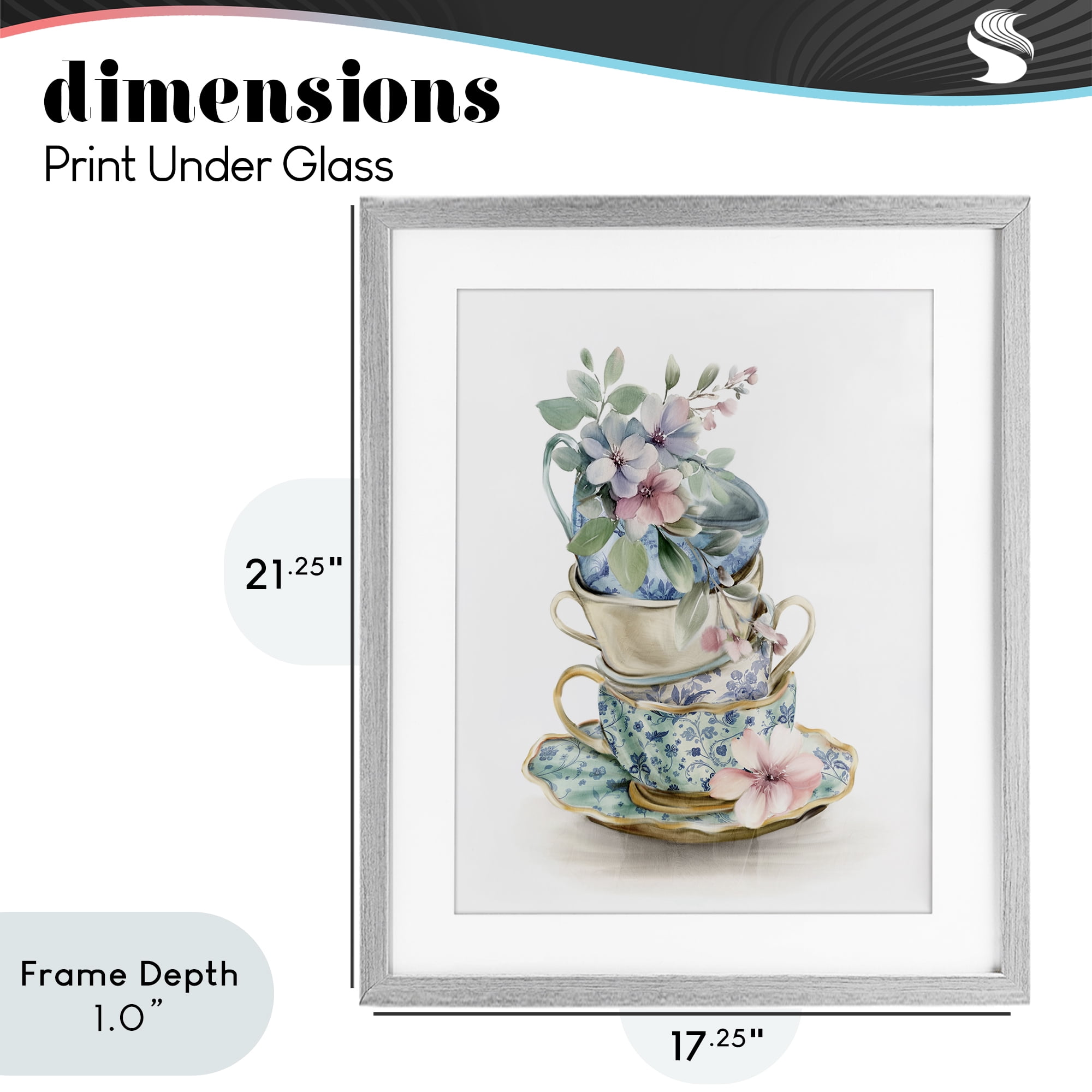 Stupell Industries Floral Teacup Chinoiserie Gray Framed Print Under Glass, design by Kim Allen