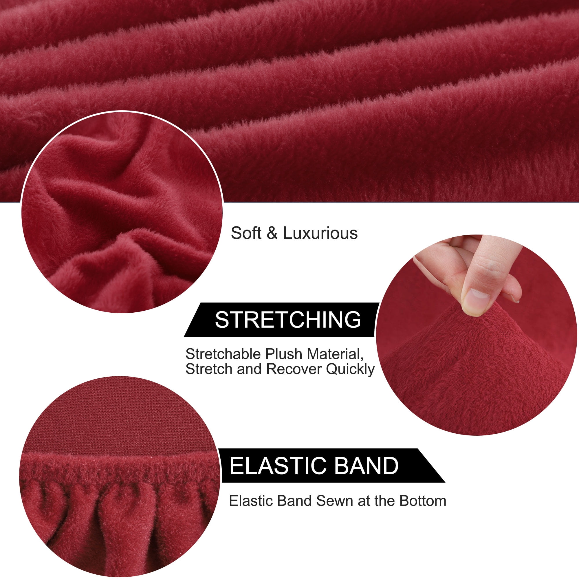 Unique Bargains Stretch Plush Short Dining Chair Cover Red