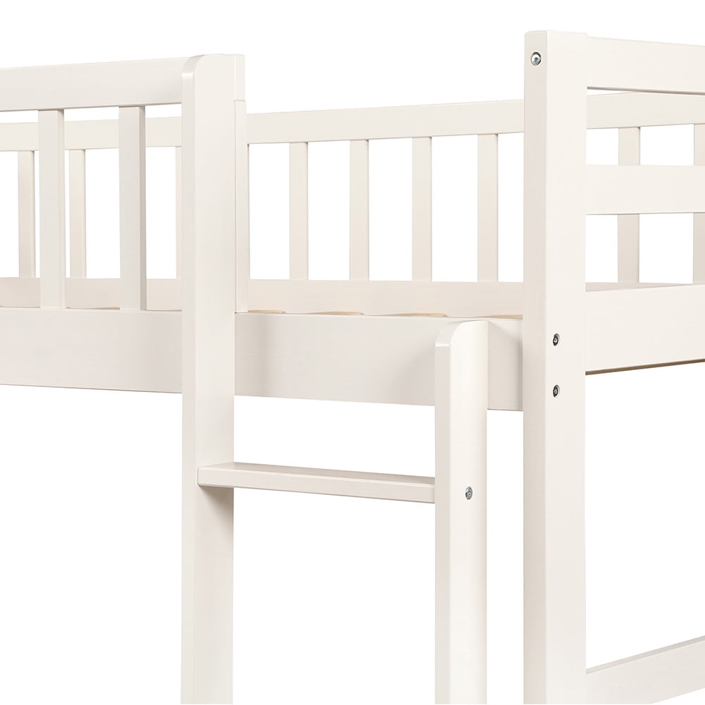 Kepooman Twin Over Twin Solid Wood Bunk Bed with Trundle & Ladder, White Kepooman Twin Over Twin Solid Wood Bunk Bed with Trundle & Ladder, White