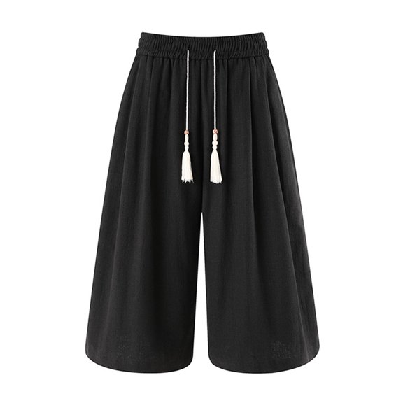 FRSASU Mens Casual Linen Shorts Summer Beach Vacation Lightweight Shorts Elastic Waist Drawstring Loose Fit Men's Perfect Short Black