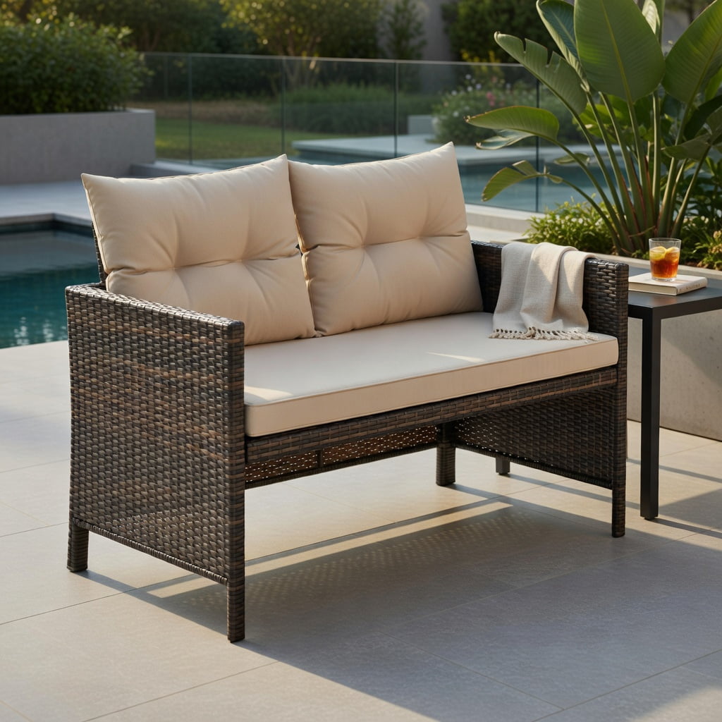 Hommoo 3-Piece Outdoor Wicker Patio Sofa Set with Tempered Glass Coffee Table, Rattan Sectional for Backyard, Deck or Balcony, Brown
