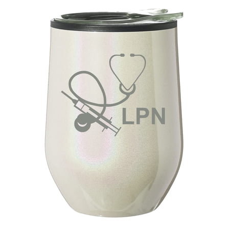 Stemless Wine Tumbler Coffee Travel Mug Glass With Lid Gift Licensed Practical Nurse LPN (Pearl Glitter)