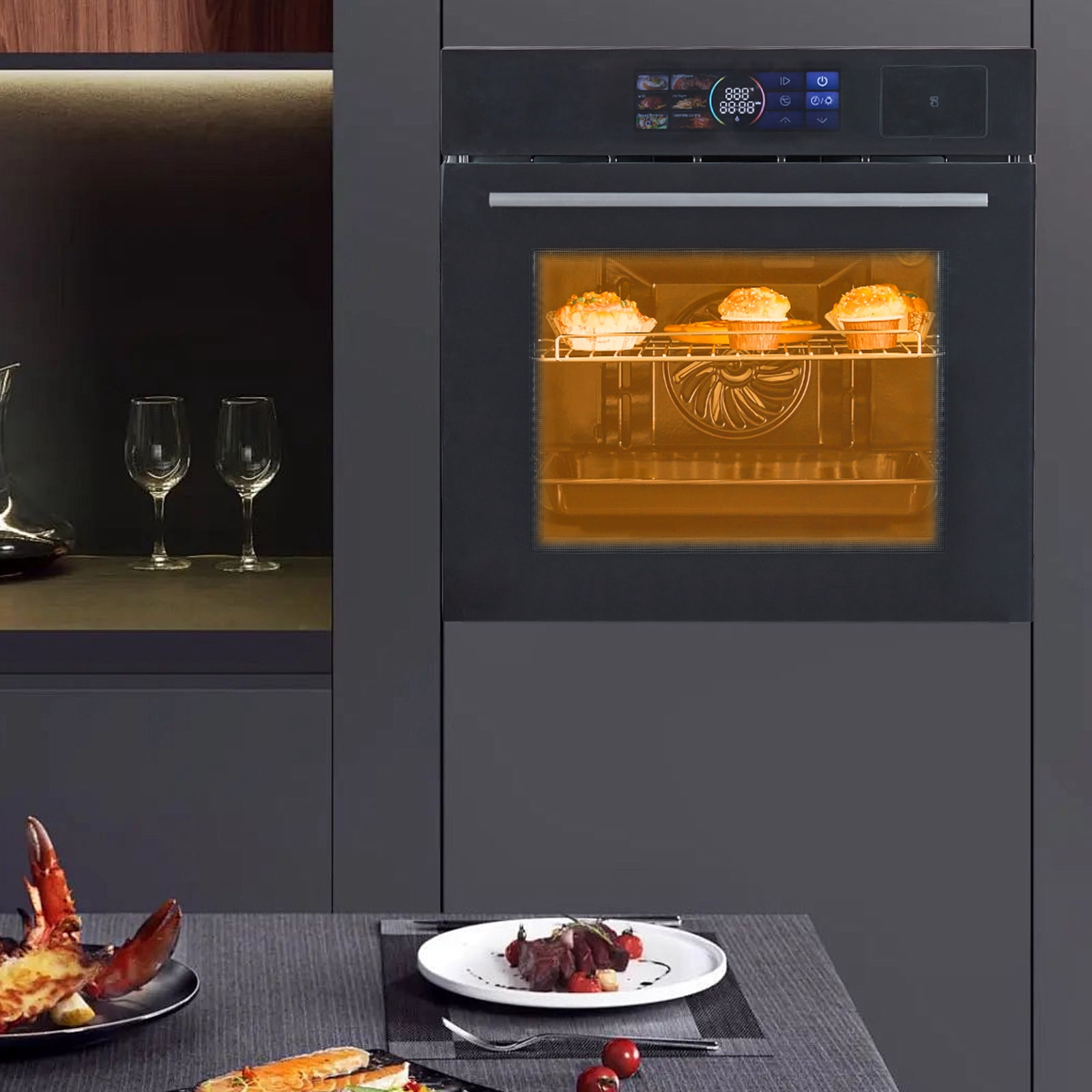 Built-In Convection Oven 24 Inch | 2.5 Cu Ft 3D Heating Touch Display | 3000W Electric Oven with Air Fry Function, 8 Cooking Modes, 108 Smart Recipes