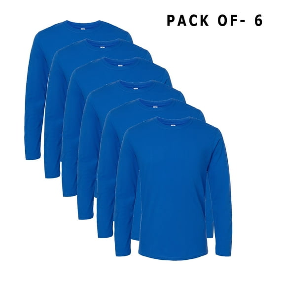 Gildan Men's Long Sleeve T-Shirt -GR64 Casual Crew Neck Long Tee for Men, Royal, 6 Pack, S