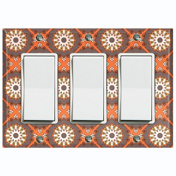 Metal Light Switch Plate Cover Mandala Orange Brown Floral Pattern Damask MDL115