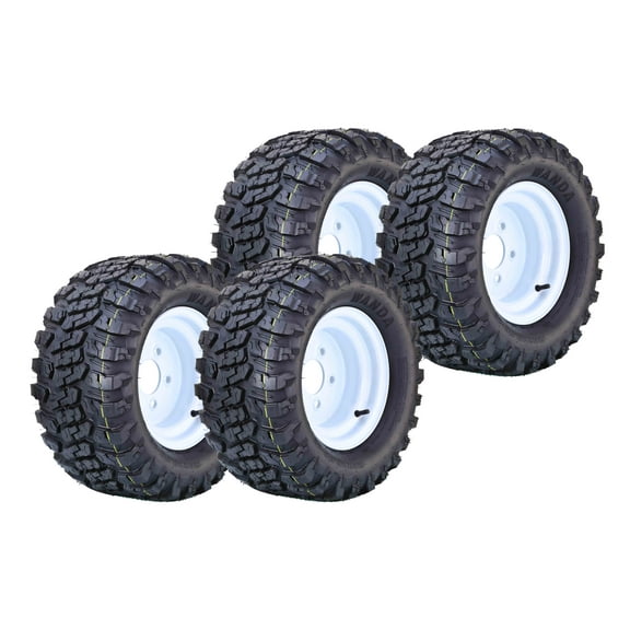 WANDA Golf Cart Tire & wheel 20X10-10 4-Ply with 4 Lugs on 4" PCD White Wheel-14054,Set 4