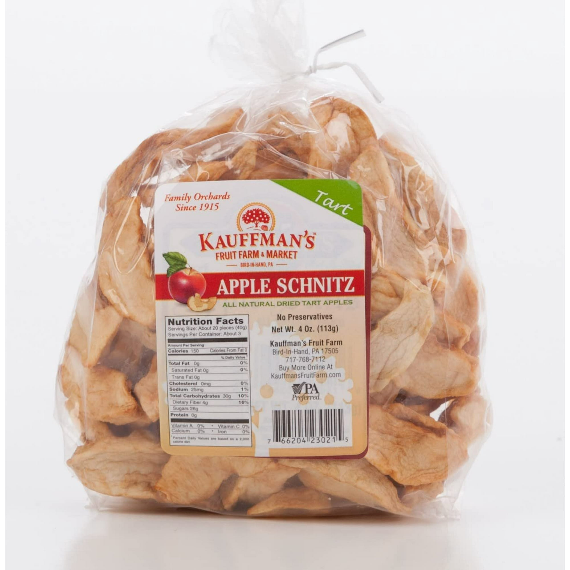 Kauffman Orchards Homemade Tart Apple Schnitz Dried Apples, Chewy, Nutritious, and Delicious, 4 Oz.