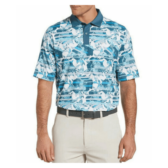 Callaway Opti-Dri Golf Shirt Mens Blue White Floral UPF 50 Stretch, XL