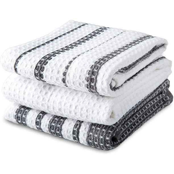 Sticky Toffee Cotton Waffle Weave Kitchen Towels, Gray, 3 Pack, 28 in x