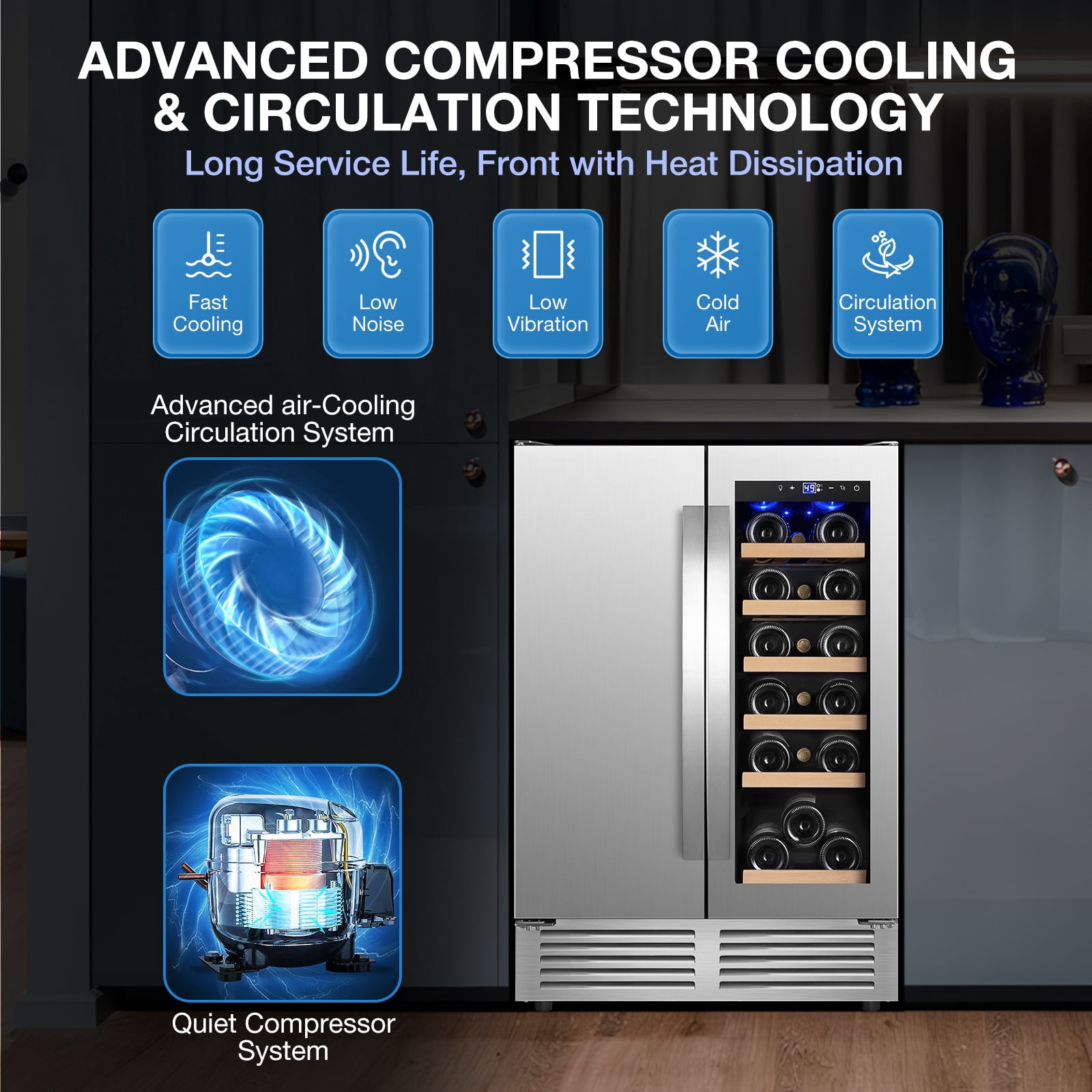 Nipus 24" Wine and Beverage Refrigerator,Dual Zone Hold 18 Bottle and 57 Can,Digital Touch Control,Built-In or Freestanding