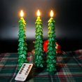 thumbnail image 1 of Velas de cera para árbol de Navidad FPOO con control remoto, decoración navideña para interiores, 3 velas cónicas sin llama de cera real parpadeantes, candelabros LED verdes con batería y ventana (9.5, 1 of 1