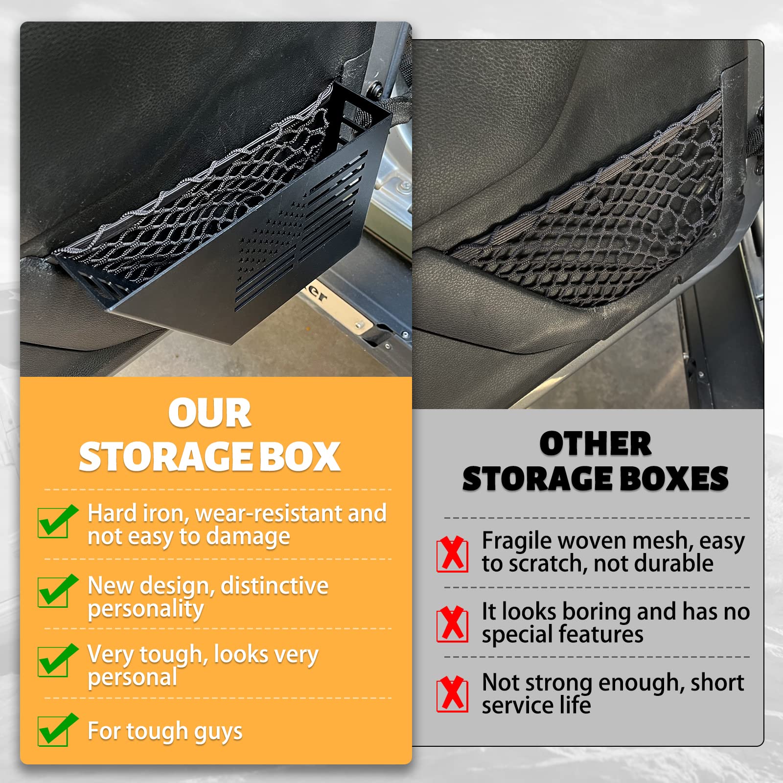 Metal Front Door Storage Box, Door Side Insert Organizer Box Pockets for  2007-2018 Jeep Wrangler JK 2/4 Door 2pcs(Black)
