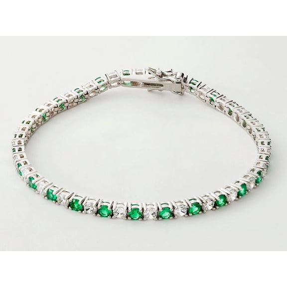 8ct Round Lab Created Diamond & Emerald Tennis Bracelet 14K White Gold Plated