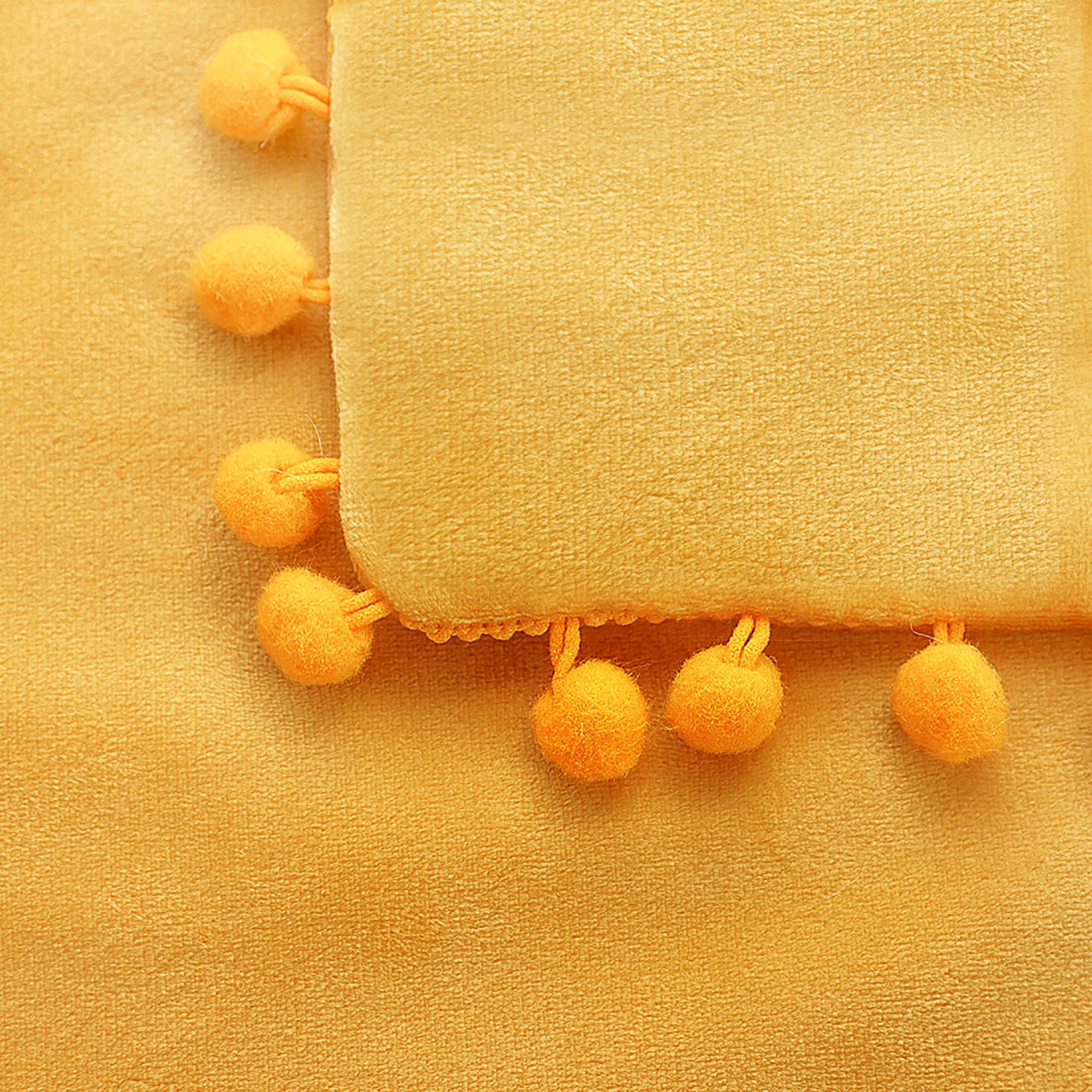Unique Bargains Velvet Pillow Cover with Poms for Sofa 4PCS Gold 20" x 20"