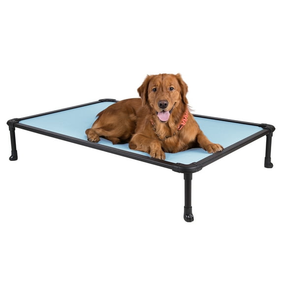 Veehoo Chew Proof Elevated Dog Bed - Cooling Raised Pet Cot - Rustless Aluminum Frame and Durable Textilene Mesh Fabric, Unique Designed No-Slip Feet for Indoor or Outdoor Use