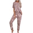 thumbnail image 1 of ICHUANYI Clearance Women's Fashion Slim Contrast Lace Elastic Waist Short Sleeve Casual Two Piece Suit Pajamas(Red, L) ICHUANYI WER2023081007678, 1 of 7