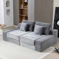 CQSXDA Upholstered Boneless Cloud Sofa with Deep Seat, Dual Lounge Chaise, Modern Corduroy Sleeper Chair for Living Spaces, Gray