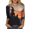 thumbnail image 2 of Yourumao Witch Printed Halloween Shirts for Women Plus Size 3/4 Sleeve Tops Crewneck Graphic T Shirts for Night Out, 2 of 5