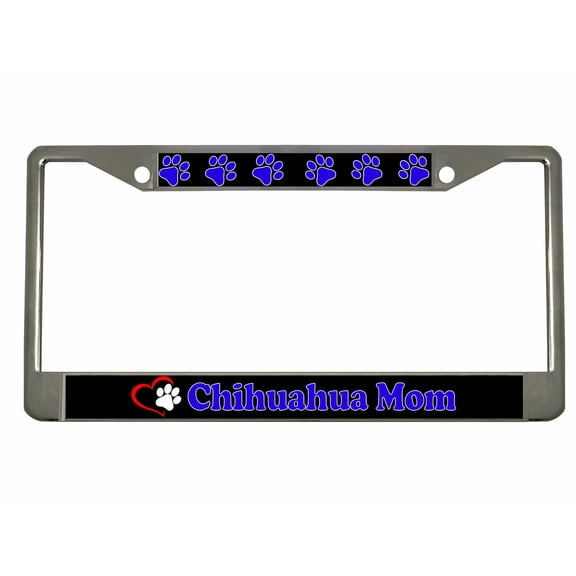 Chihuahua Mom Dog Lovers Style Metal License Plate Frame Personalized/Car Accessories Car Tag Holder Cover (Chrome/Black/Lime Blue)