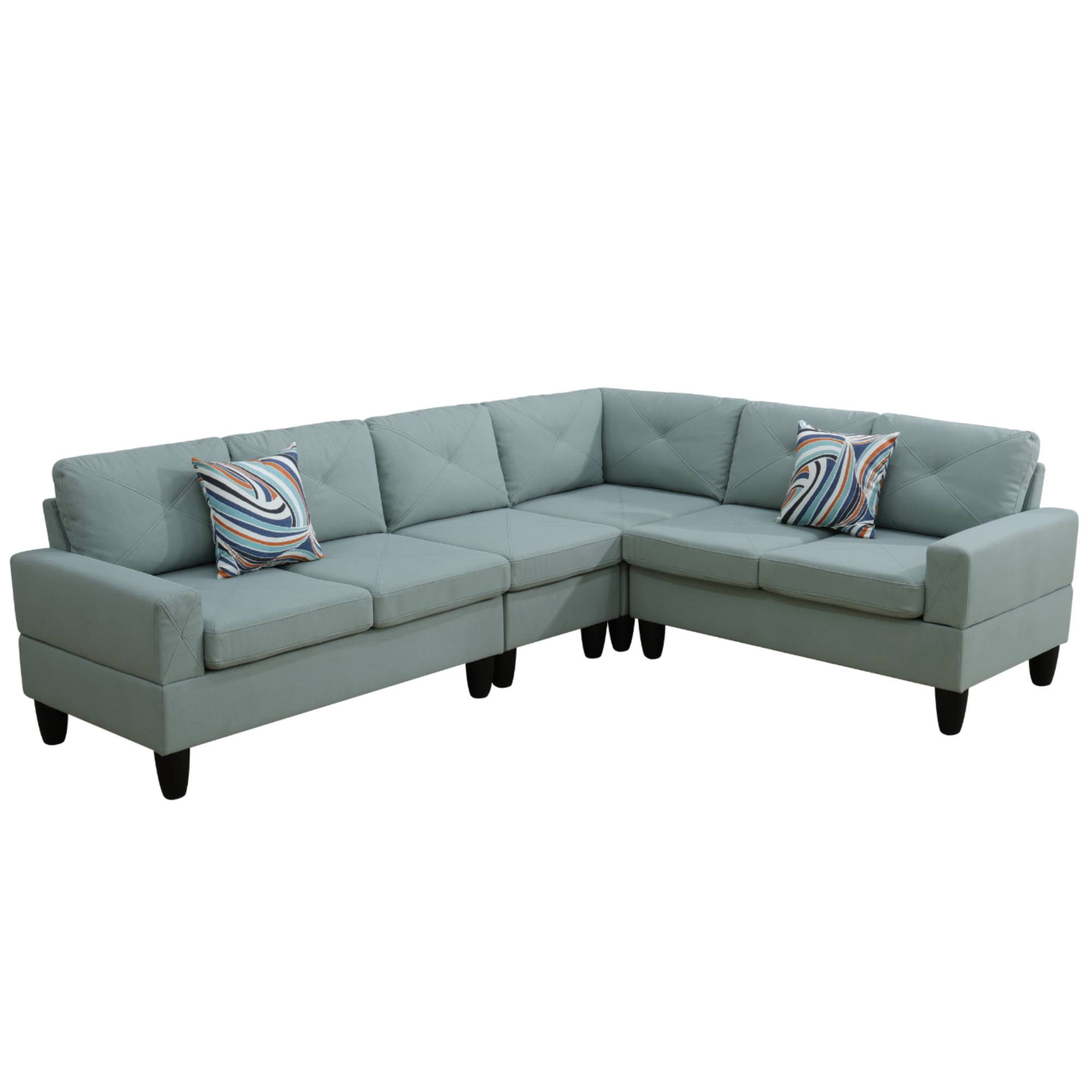 L Shaped Sofa Couch U Shaped Sectional Corner Sofa 6-Seater Furniture Modular Couches for Living room, Pale Green