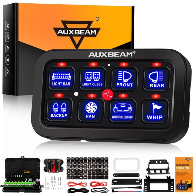Panel de interruptores Auxbeam BA80, sistema de control de circuitos y relés de 8 bandas