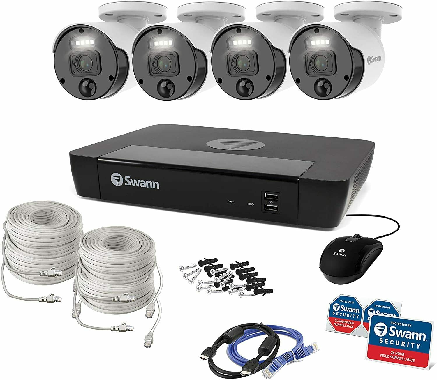 Swann Security Camera System CCTV, 4 Camera 8 Channels POE NVR Master 4K Upscale Video Wired