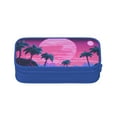 thumbnail image 2 of TEQUAN Large Capacity Pencil Case, Retro Vaporwave Palm Trees Pattern Pencil Pouch 2 Compartments Pencil Bag (Blue), 2 of 7