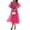 Hot Pink, variant on Women's Off Shoulder Midi Dress with Short Puff Sleeves Smocked Ruched Bodice True Midi Length 95% Polyester 5% Spandex