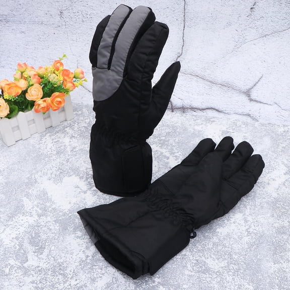 LOLIPPYY 1Pair Electric Heating Gloves Black Skiing Gloves with Adjustable Wrist Belt for Cold Weather